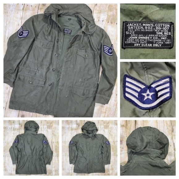Vtg 1961 USAF Air Force Field Jacket Size Sm Reg Cotton Sateen Rollaway Hood EUC - Picture 1 of 12